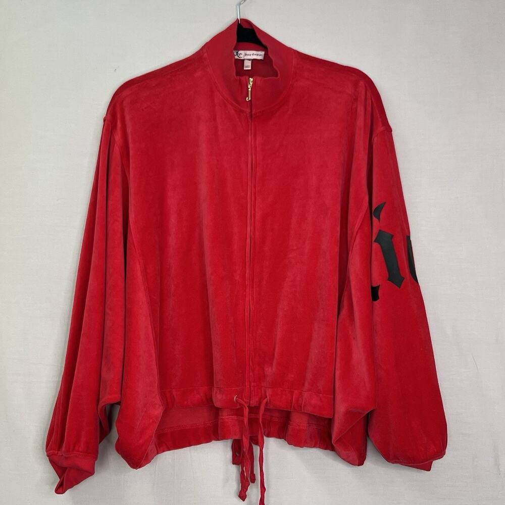 Juicy Couture Jacket Red Velour Batwing Sleeve Womens Sz‎ M Juicy Logo Oversized